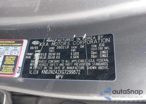 2016 Kia Soul из США, поврежденный, VIN KNDJN2A2XG7299872